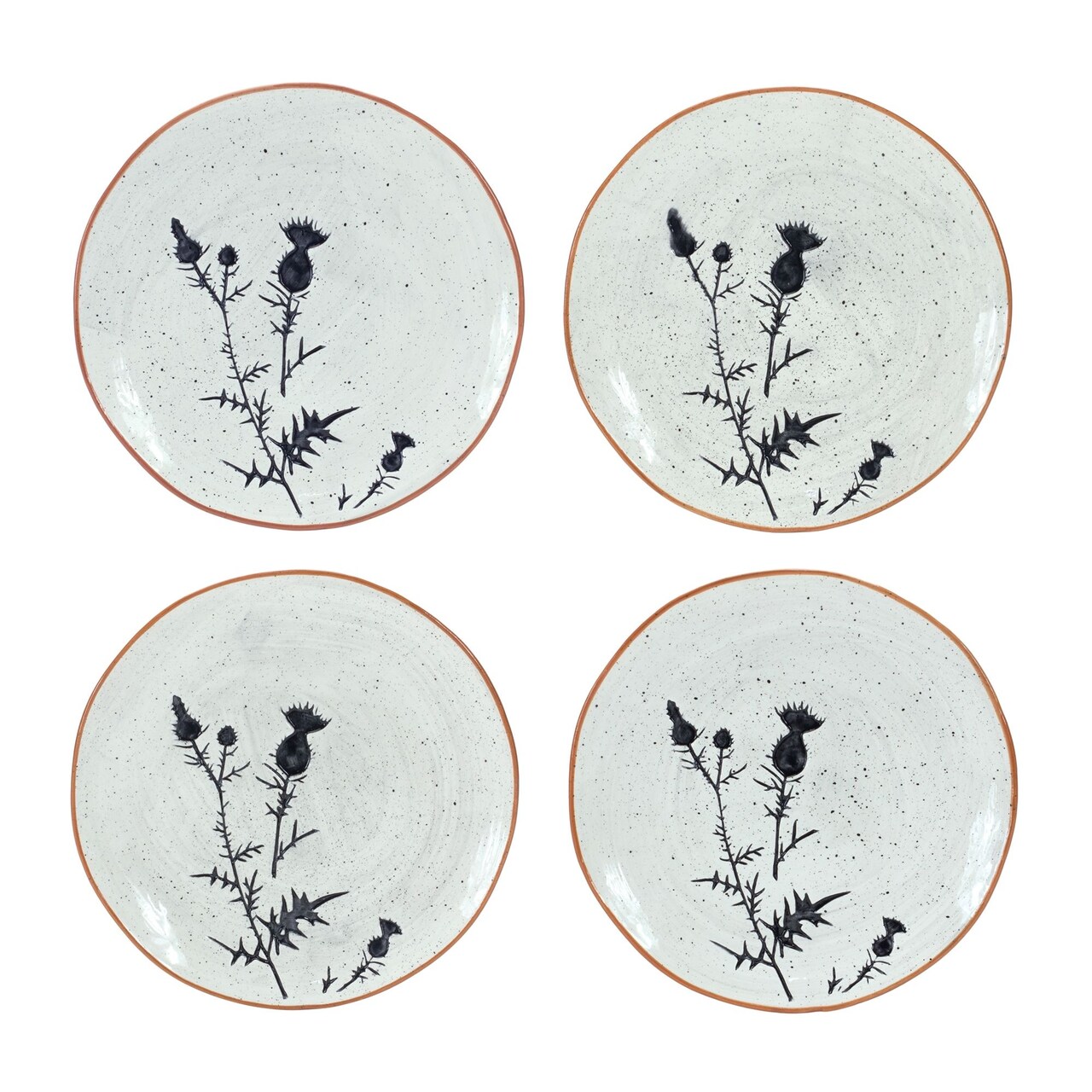 Melrose Rustic Thistle Etched Serving Plate - 8" - White and Black - Set of 4